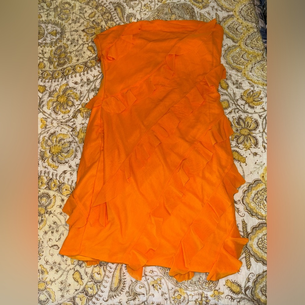 Vestique Orange Strapless Ruffle Dress